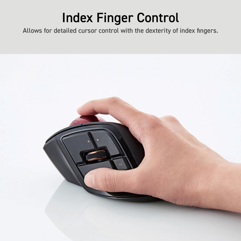 ELECOM DEFT PRO Trackball Mouse, Wired, Wireless, Bluetooth 3 Types Connection, Ergonomic Design, 8-Button Function, Red Ball, Windows11, MacOS (M-DPT1MRXBK) - Image 3